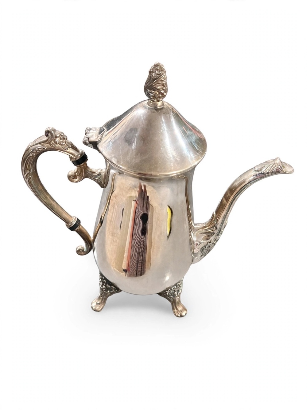 VTG. Mid Century Ornate 1950-1970 Silver Plated Tea Pot Baroque 4 Ball Feet 9"